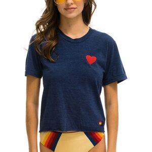 Aviator Nation Heart Embroidery Boyfriend Tee in Navy size medium